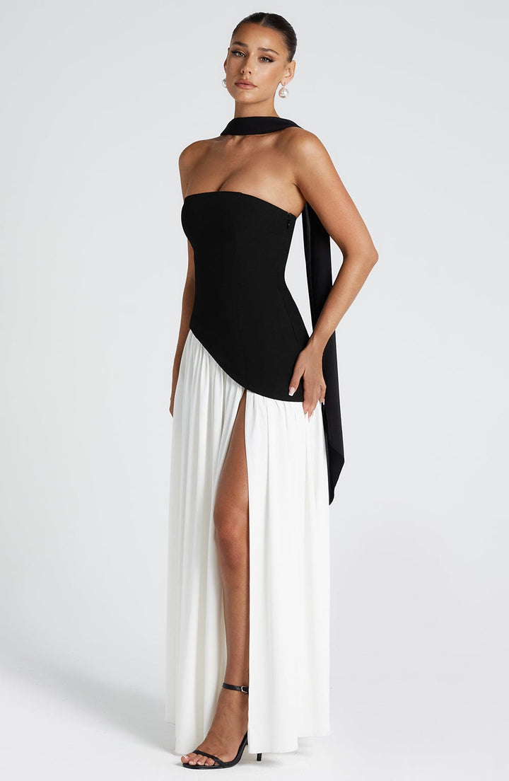 Damen Hochzeitsgast Strapless Maxikleid mit Schlitz