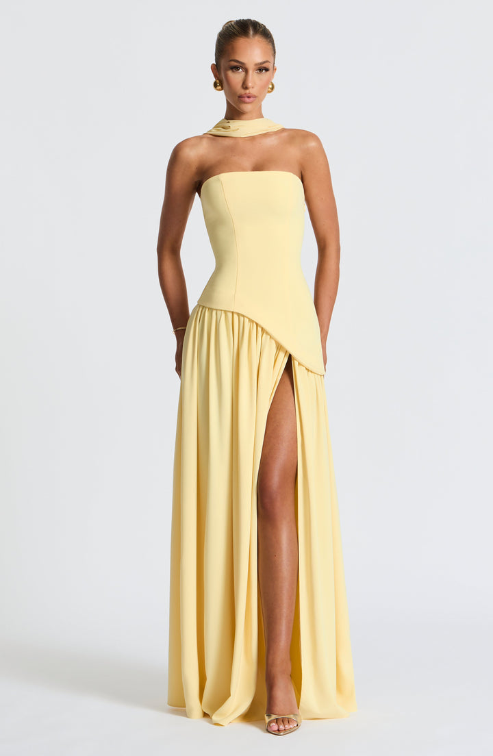 Damen Hochzeitsgast Strapless Maxikleid mit Schlitz