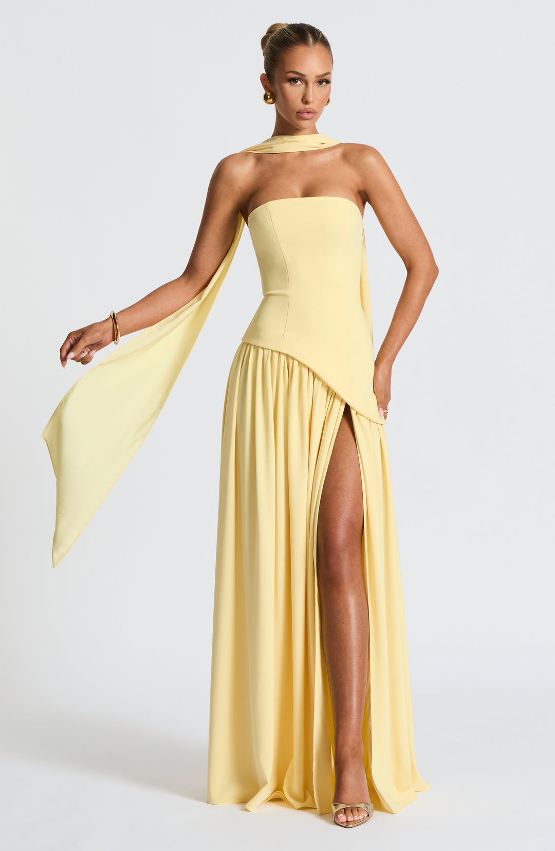 Damen Hochzeitsgast Strapless Maxikleid mit Schlitz