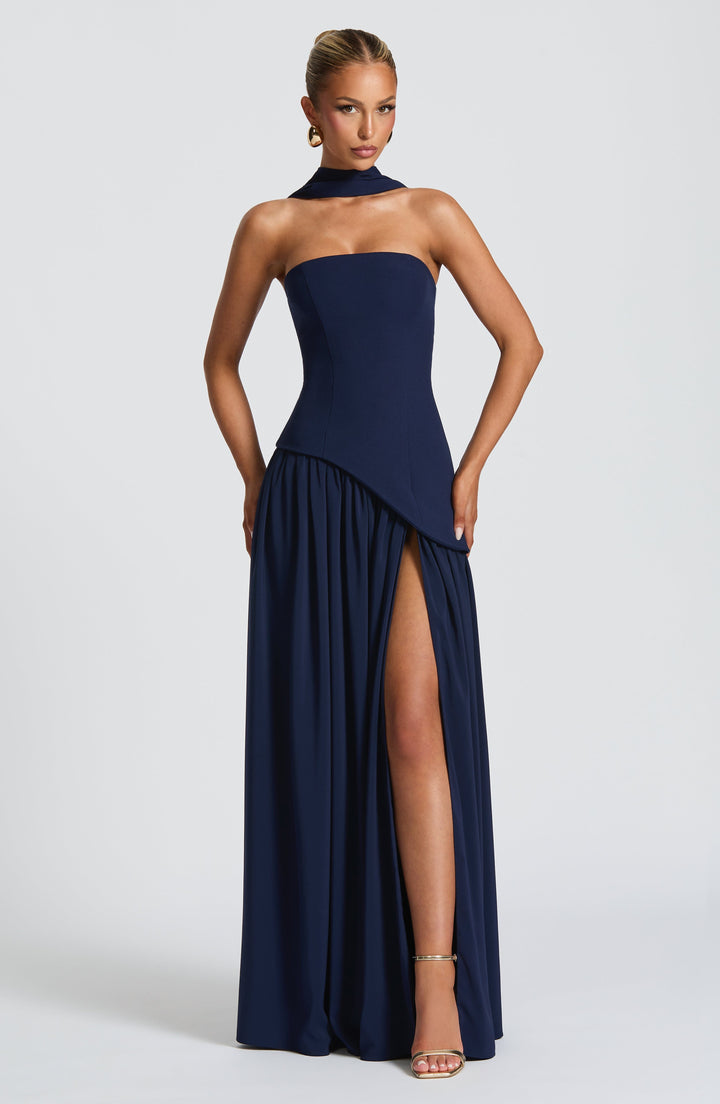 Damen Hochzeitsgast Strapless Maxikleid mit Schlitz
