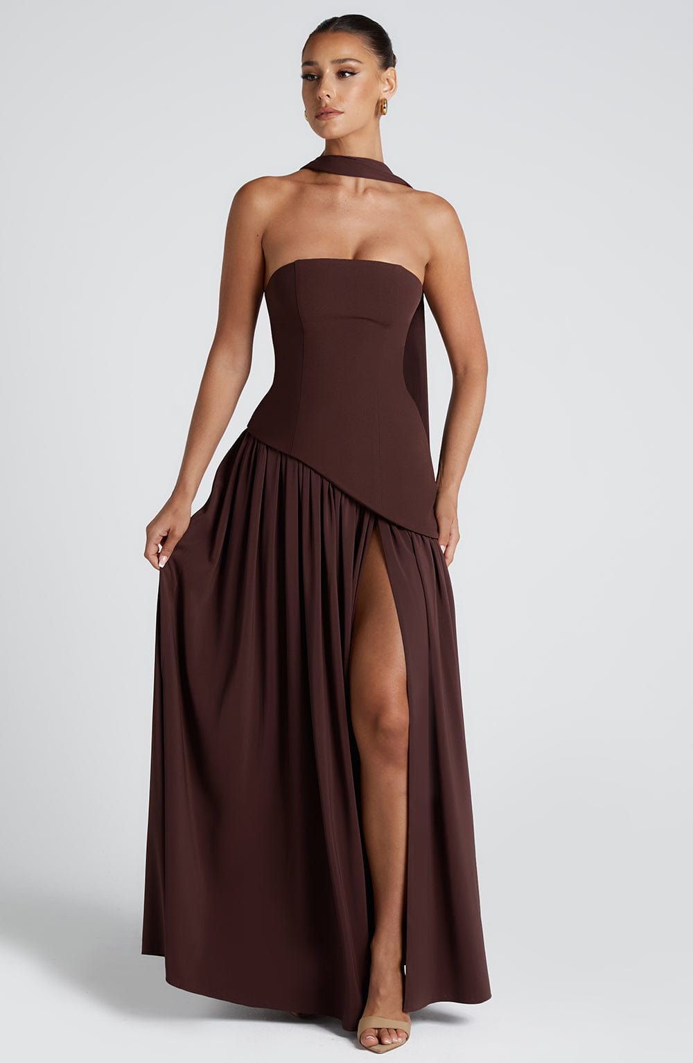 Damen Hochzeitsgast Strapless Maxikleid mit Schlitz