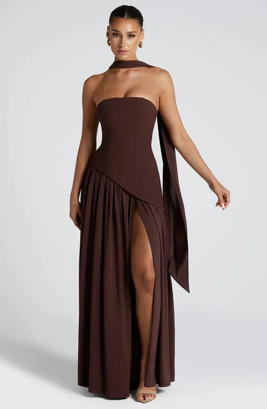 Frauen Hochzeitsgast Asymmetrisches Maxikleid