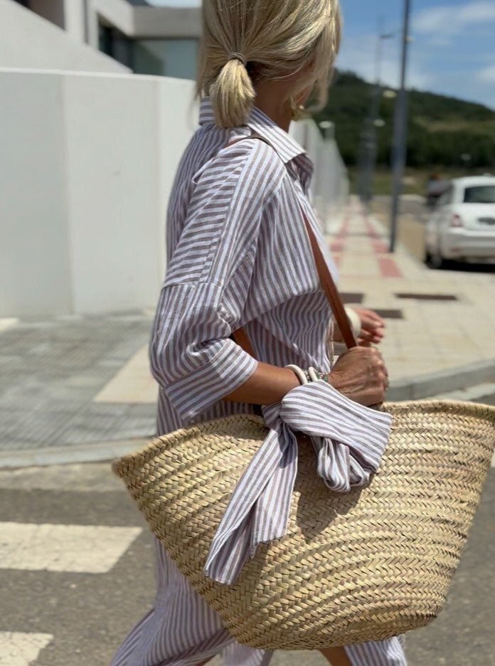Damen Strandkleid mit Langarm und Streifenmuster