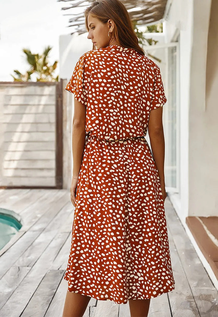 Elizabeth - Damen Midi-Hemdkleid mit Tierdruck und kurzen Ärmeln
