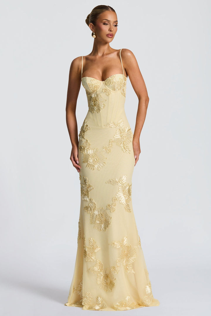 Melissa - Floral Besticktes Korsett Meerjungfrau Maxikleid