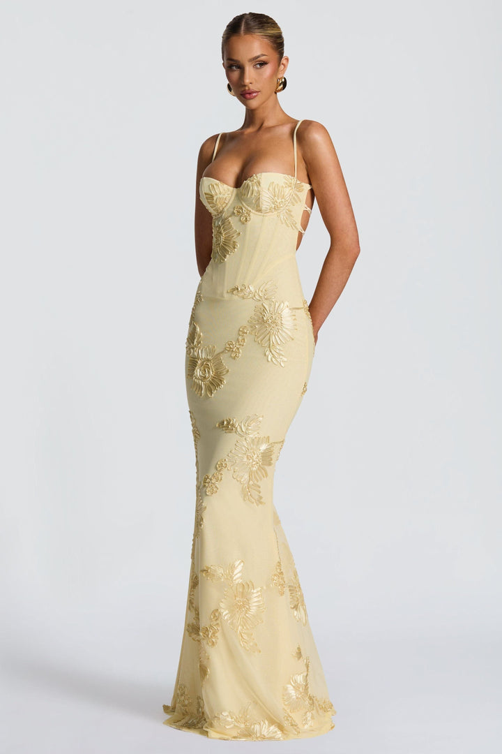 Melissa - Floral Besticktes Korsett Meerjungfrau Maxikleid