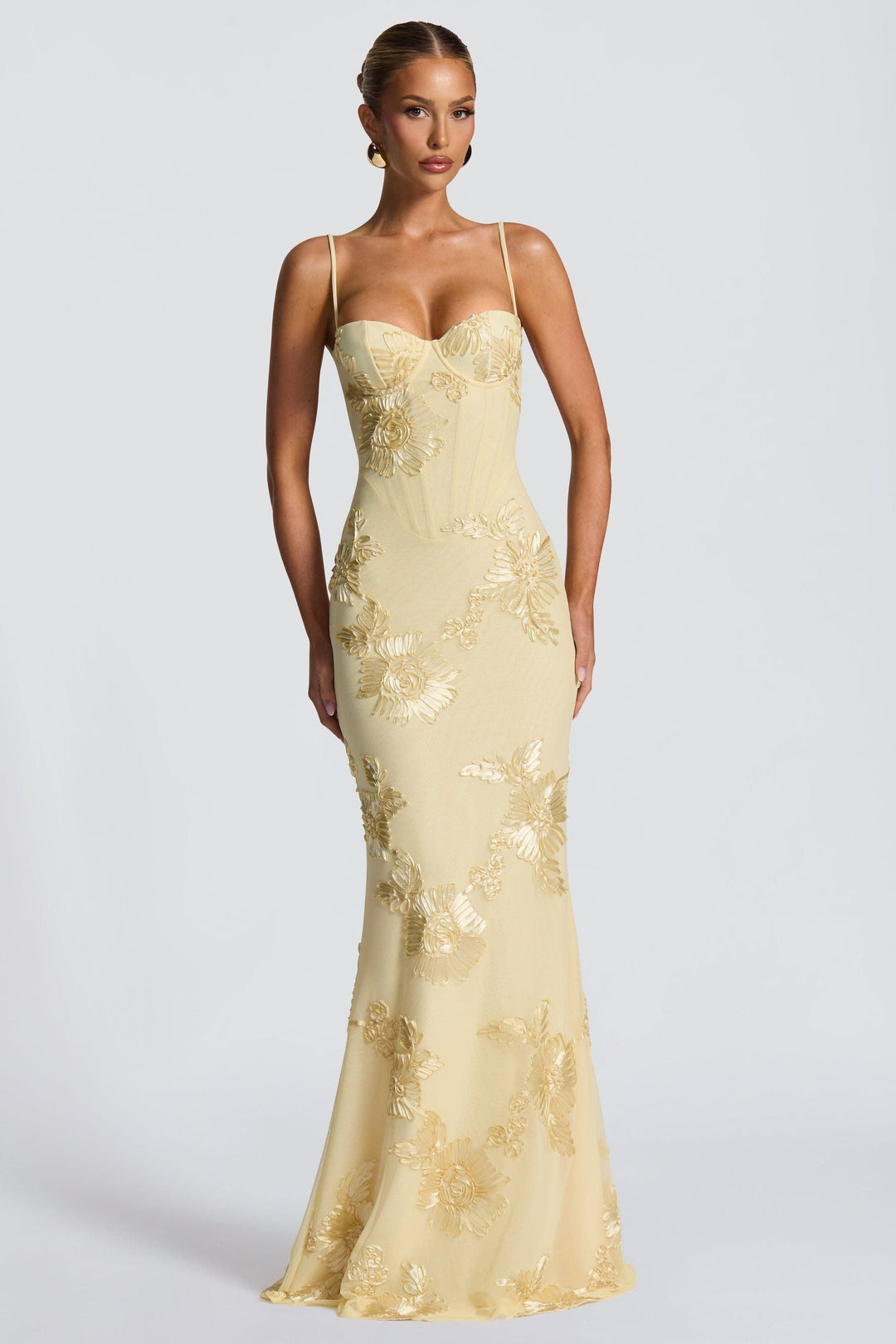 Melissa - Floral Besticktes Korsett Meerjungfrau Maxikleid