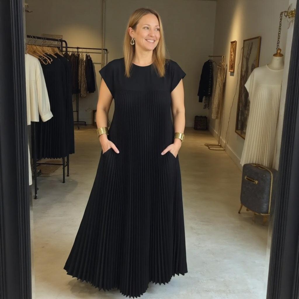 Fern | Damen Fließendes Plissee Maxikleid Cocktail