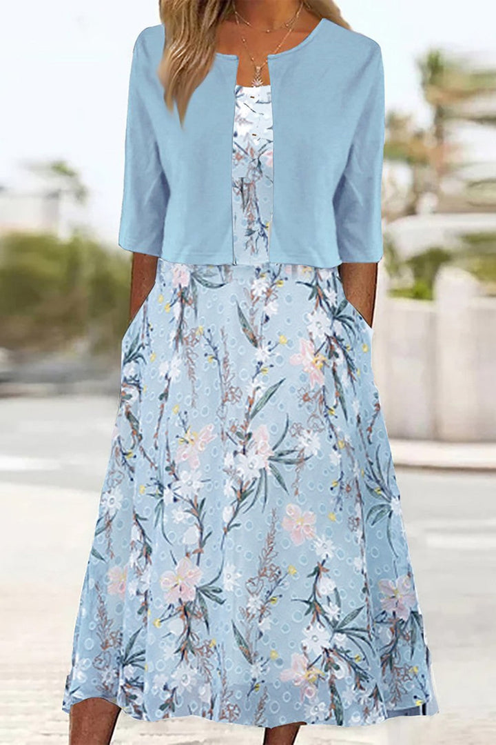 Elise - Damen Zweiteiliges Midi-Kleid mit Blumenmuster