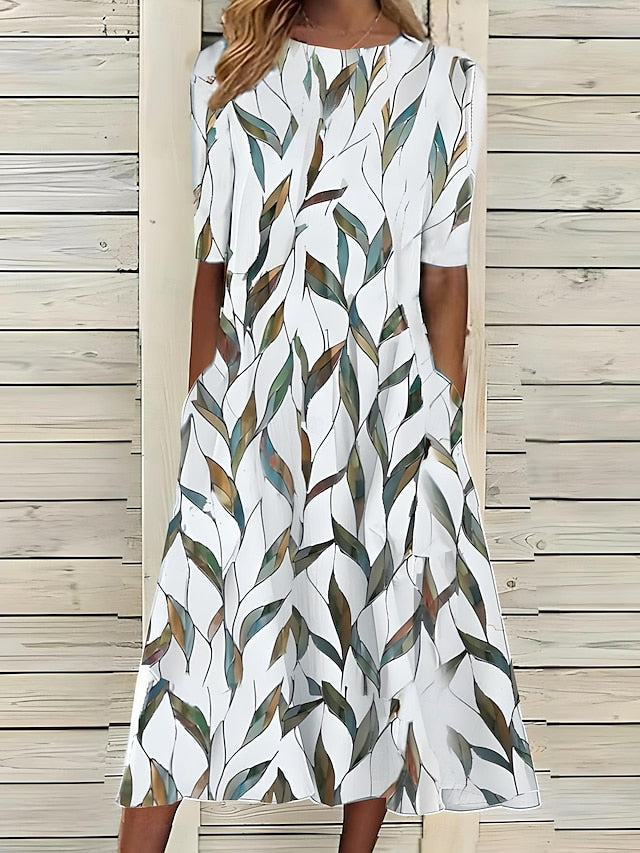 Sela - Damen Midi Kleid mit Küstenblumen-Design