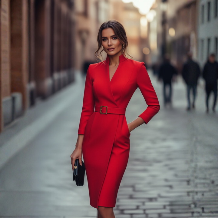 Lila - Damen Etuikleid mit Gürtel und elegantem Design
