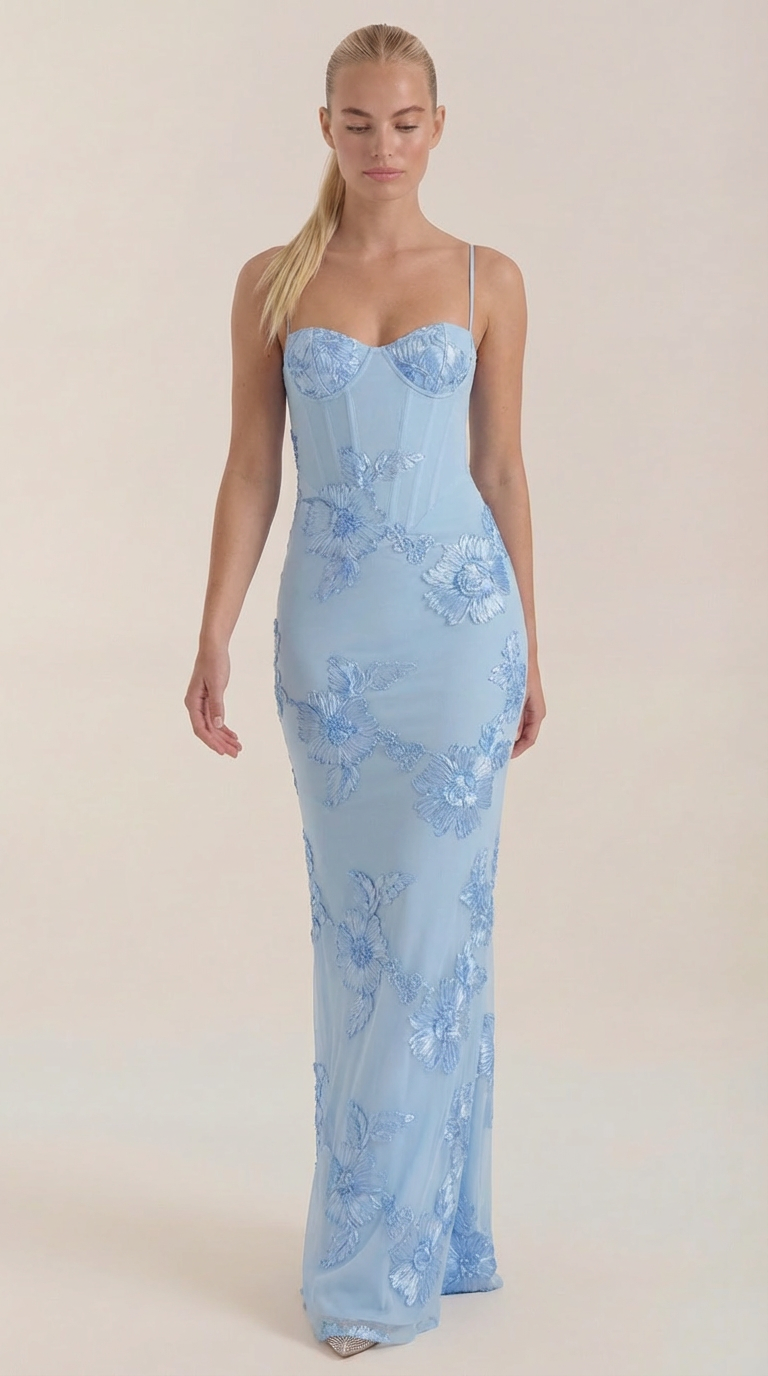 Chantal Korsett Maxi-Abendkleid mit Blumenmuster