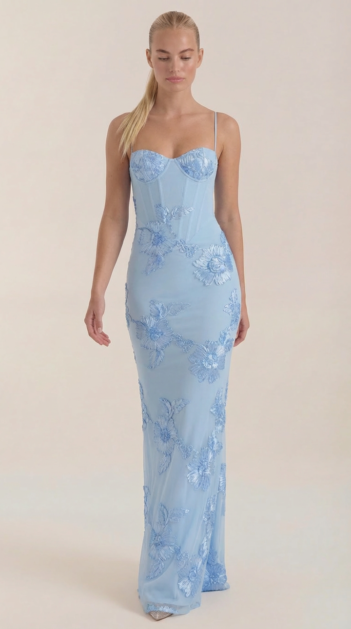 Chantal Korsett Maxi-Abendkleid mit Blumenmuster