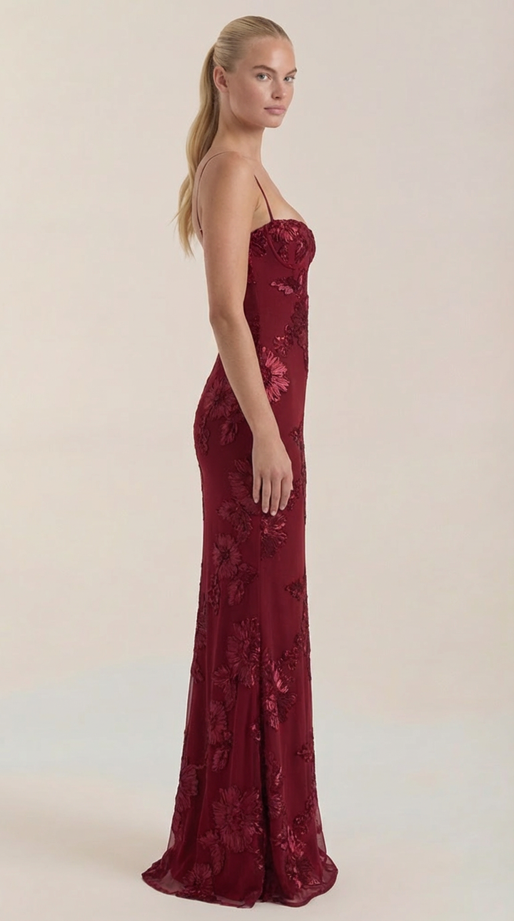 Chantal Korsett Maxi-Abendkleid mit Blumenmuster