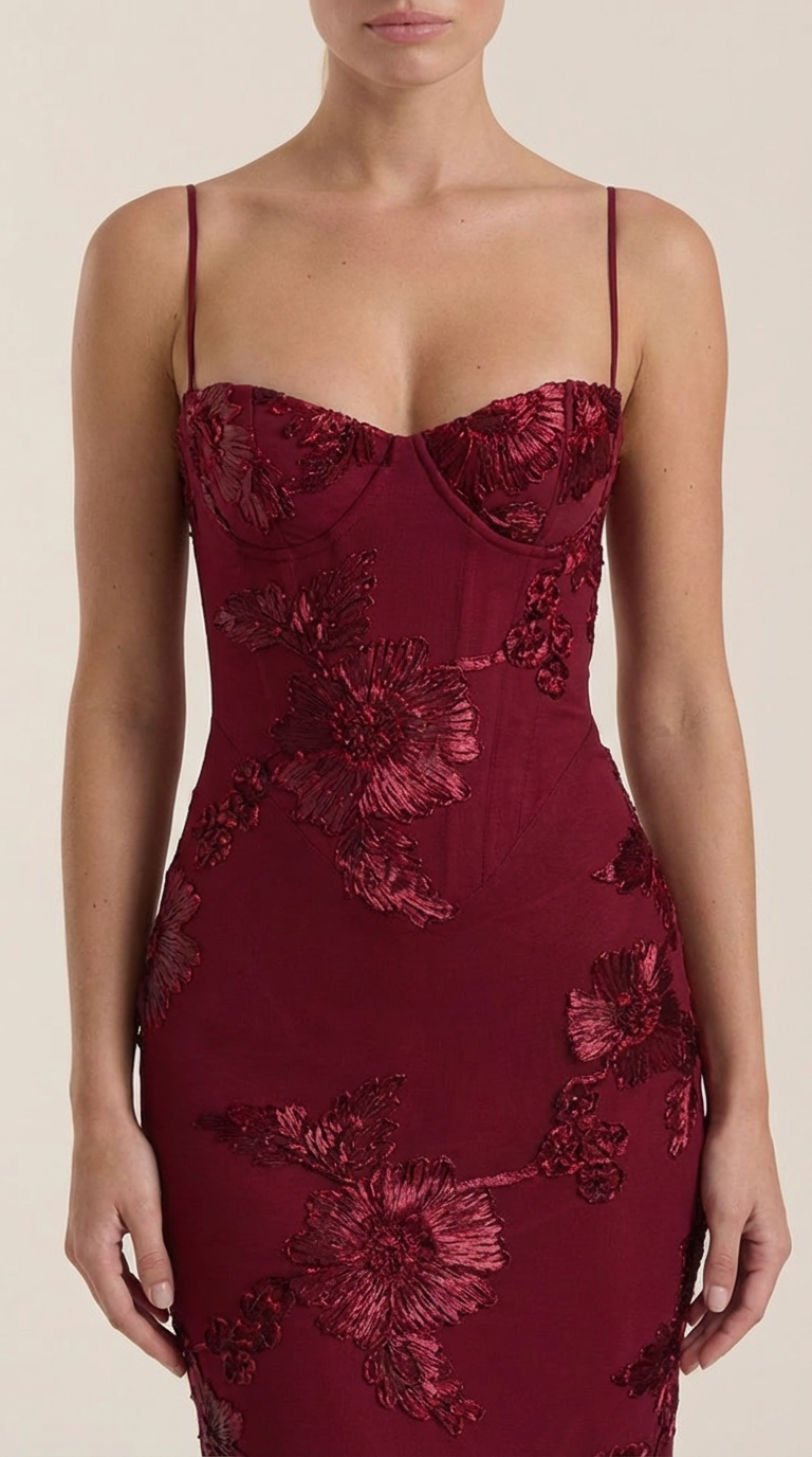 Chantal Korsett Maxi-Abendkleid mit Blumenmuster
