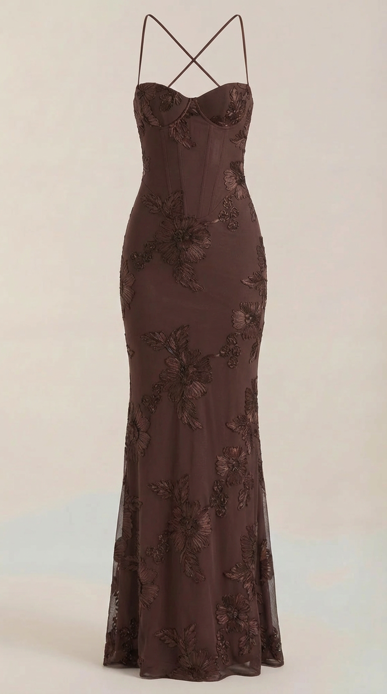 Chantal Korsett Maxi-Abendkleid mit Blumenmuster