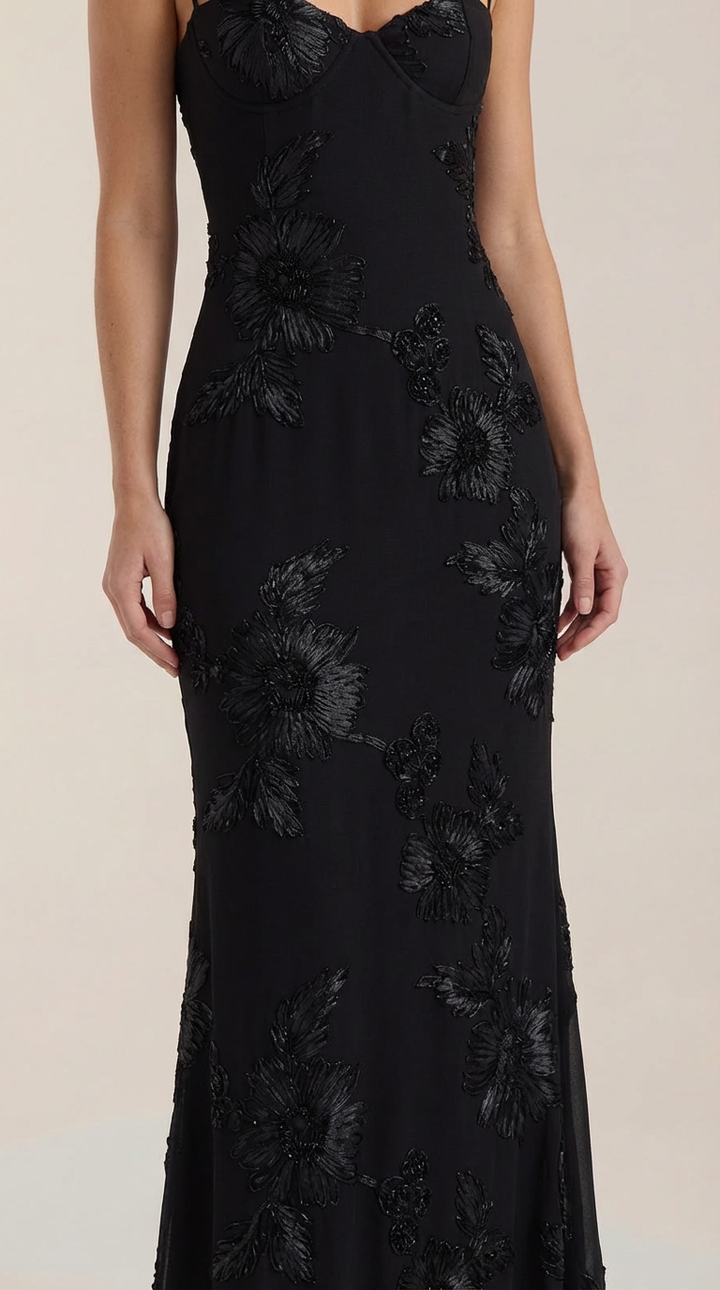 Chantal Korsett Maxi-Abendkleid mit Blumenmuster