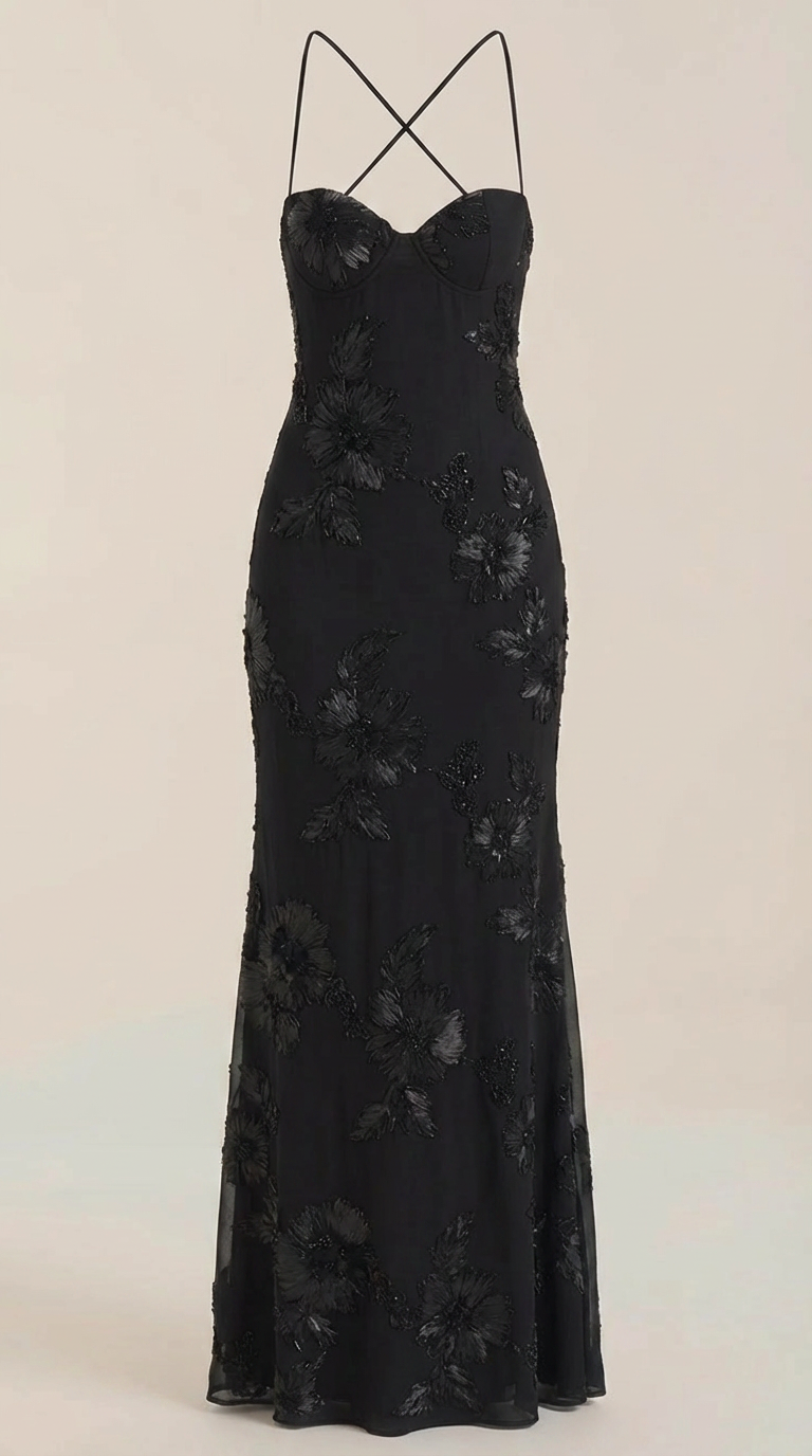 Chantal Korsett Maxi-Abendkleid mit Blumenmuster