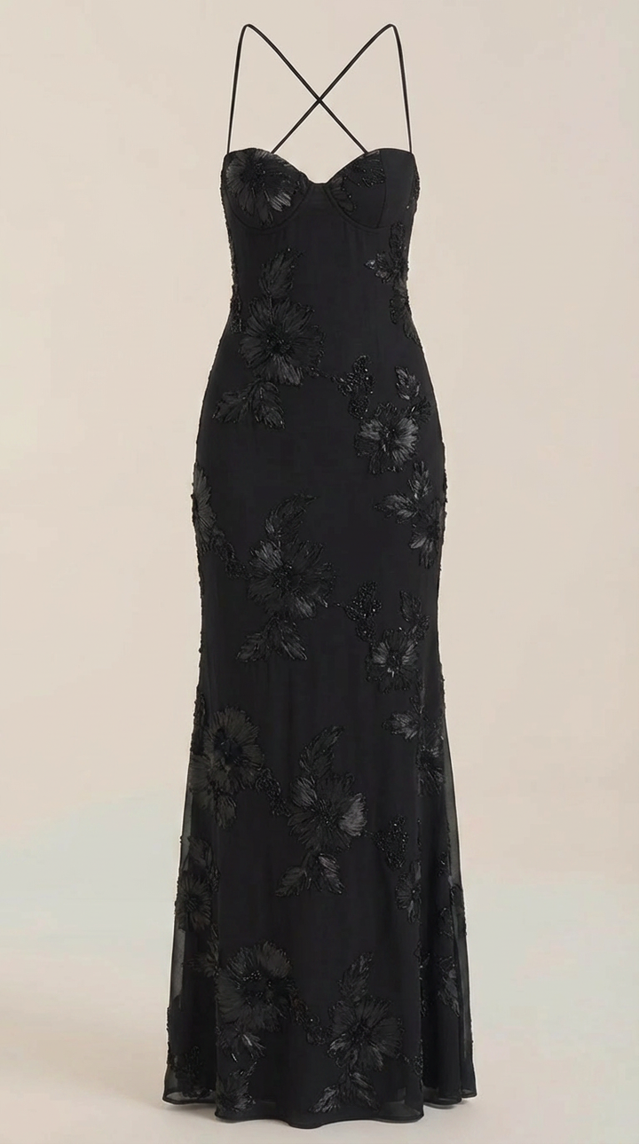 Chantal Korsett Maxi-Abendkleid mit Blumenmuster