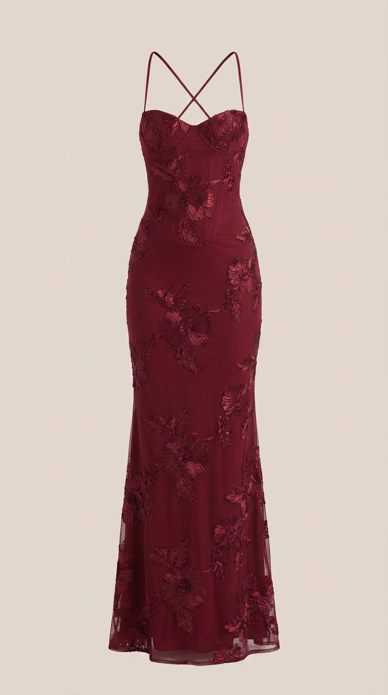 Chantal Korsett Maxi-Abendkleid mit Blumenmuster