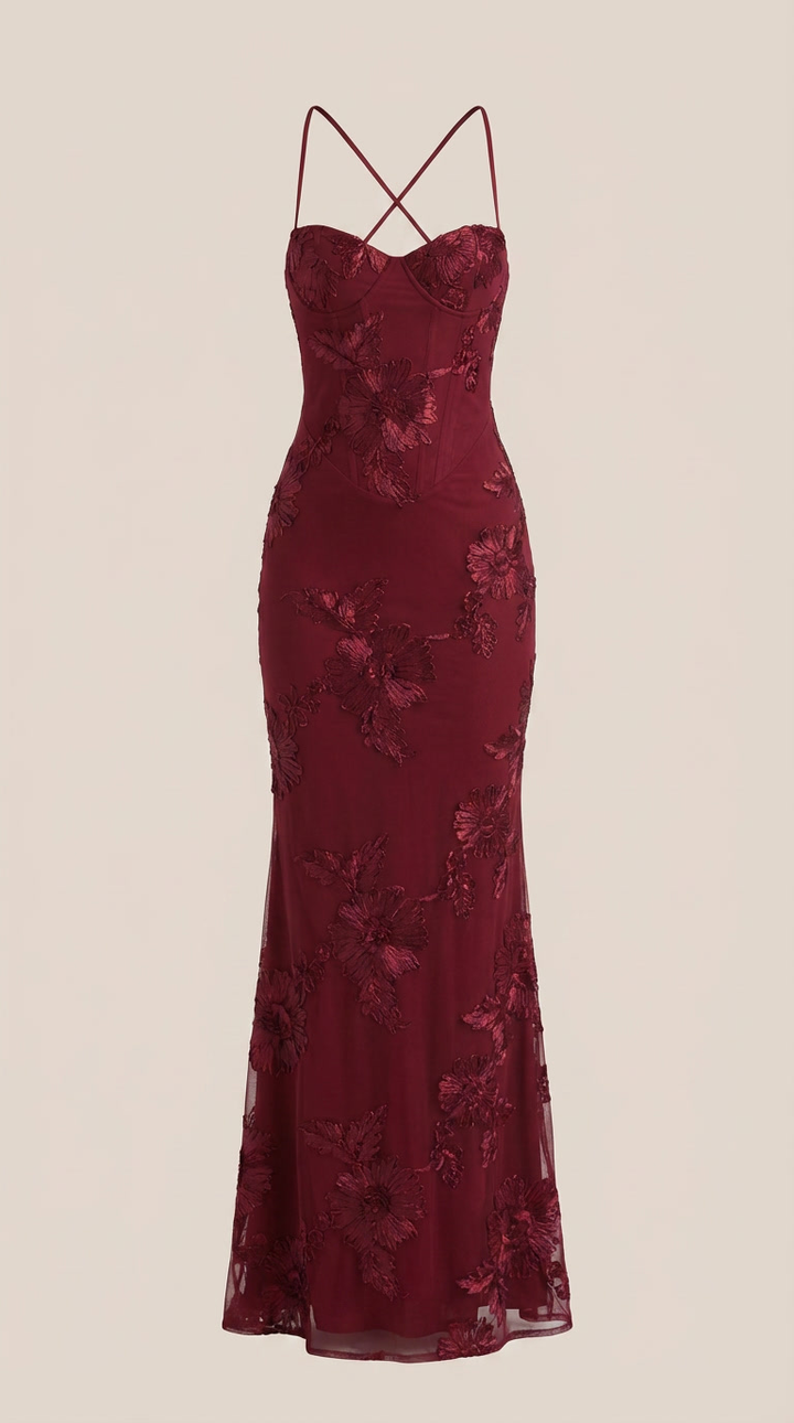 Chantal Korsett Maxi-Abendkleid mit Blumenmuster
