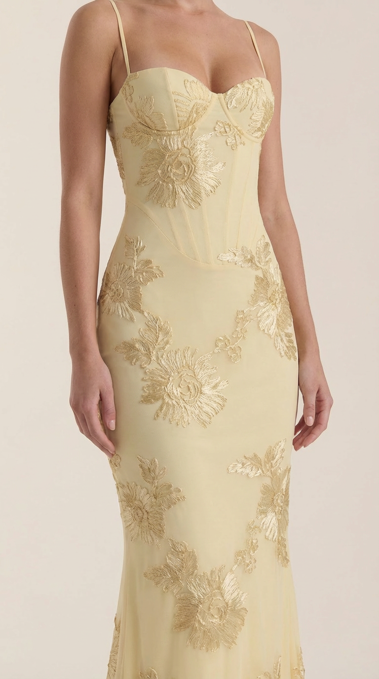 Chantal Korsett Maxi-Abendkleid mit Blumenmuster