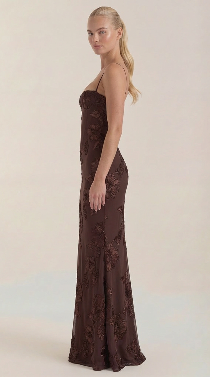 Chantal Korsett Maxi-Abendkleid mit Blumenmuster