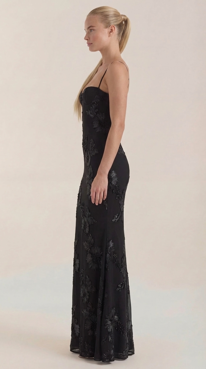 Chantal Korsett Maxi-Abendkleid mit Blumenmuster