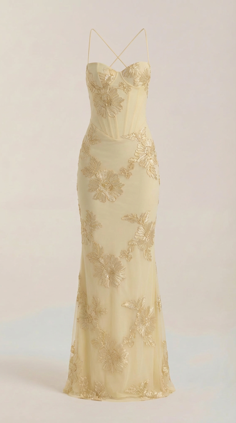Chantal Korsett Maxi-Abendkleid mit Blumenmuster