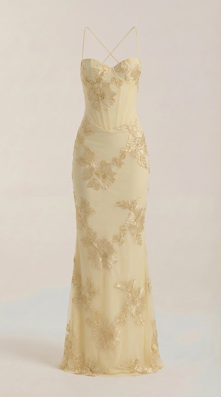 Chantal Korsett Maxi-Abendkleid mit Blumenmuster
