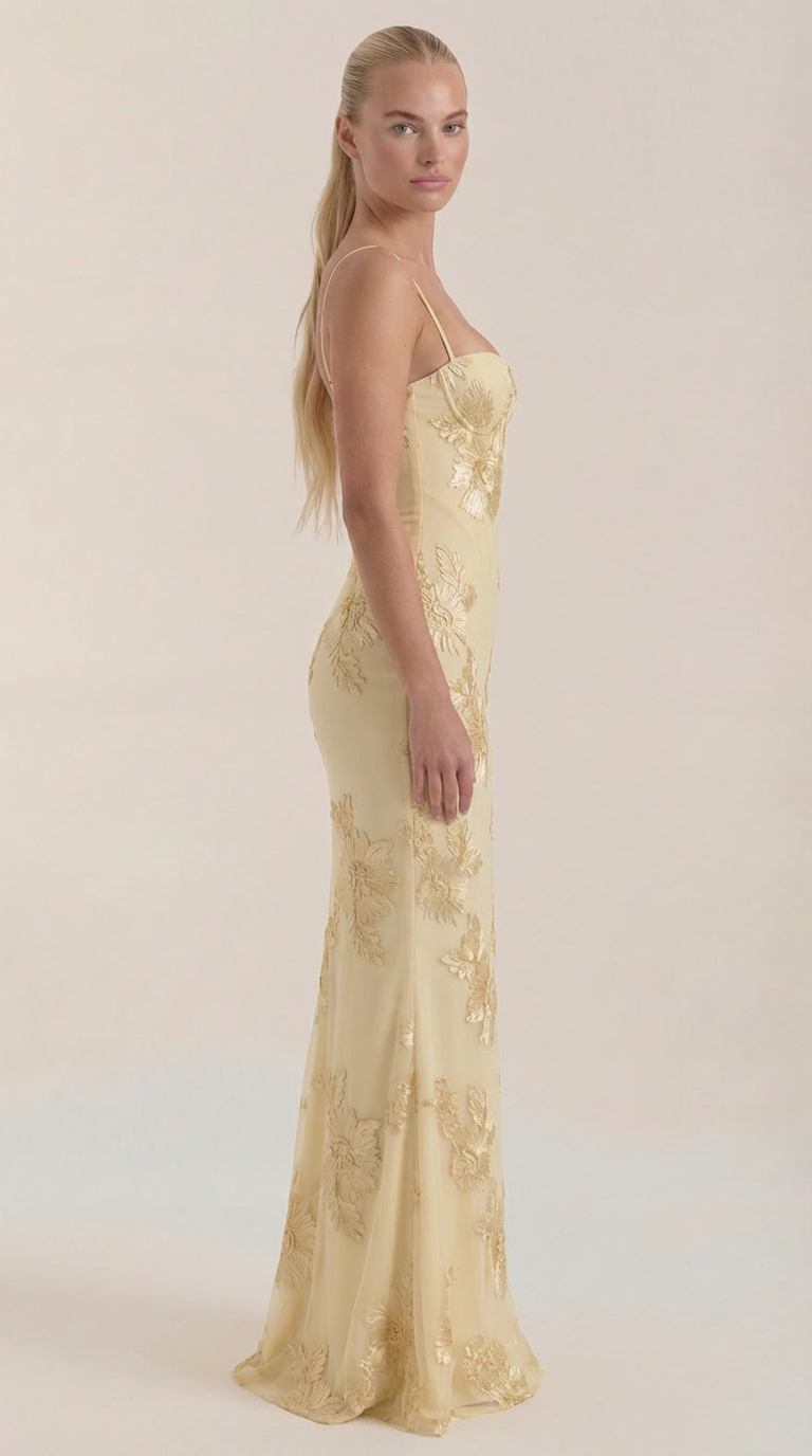 Chantal Korsett Maxi-Abendkleid mit Blumenmuster