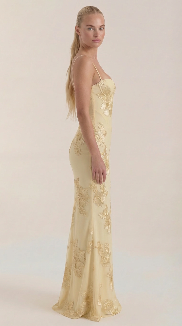 Chantal Korsett Maxi-Abendkleid mit Blumenmuster