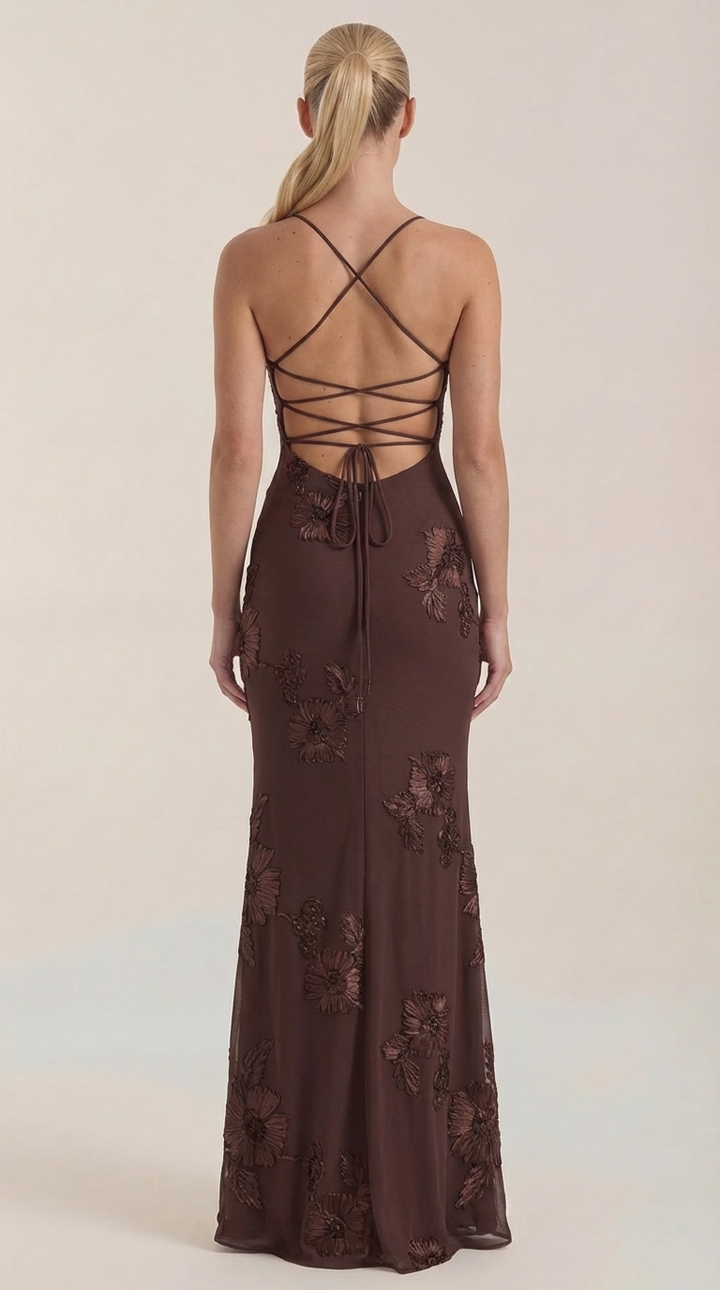 Chantal Korsett Maxi-Abendkleid mit Blumenmuster