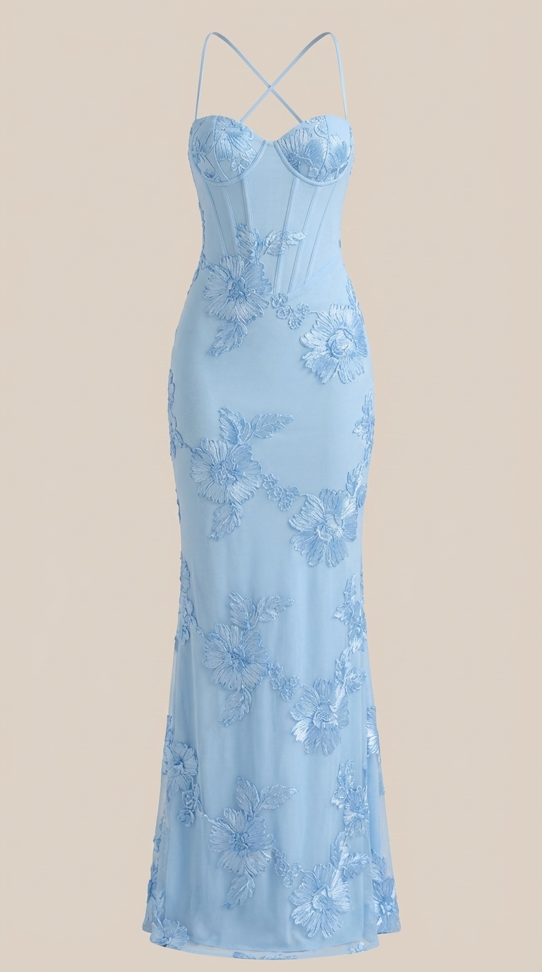 Chantal Korsett Maxi-Abendkleid mit Blumenmuster
