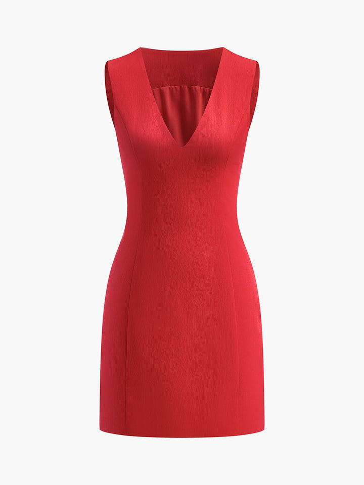 Ruby | Damen V-Ausschnitt Mini-Kleid Ärmellos Fitted Sommerkleid
