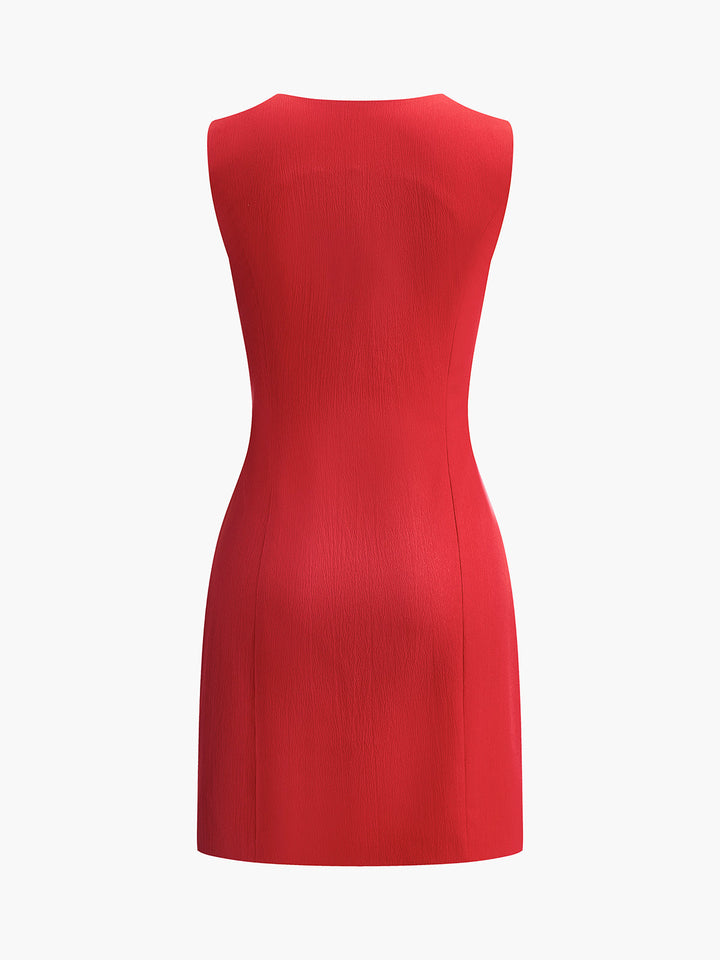 Ruby | Damen V-Ausschnitt Mini-Kleid Ärmellos Fitted Sommerkleid