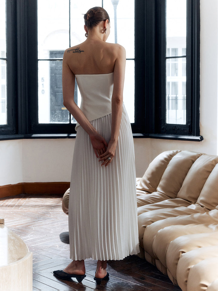 Wien | Damen Trägerloses Falten-Maxikleid mit Seitenschlitz