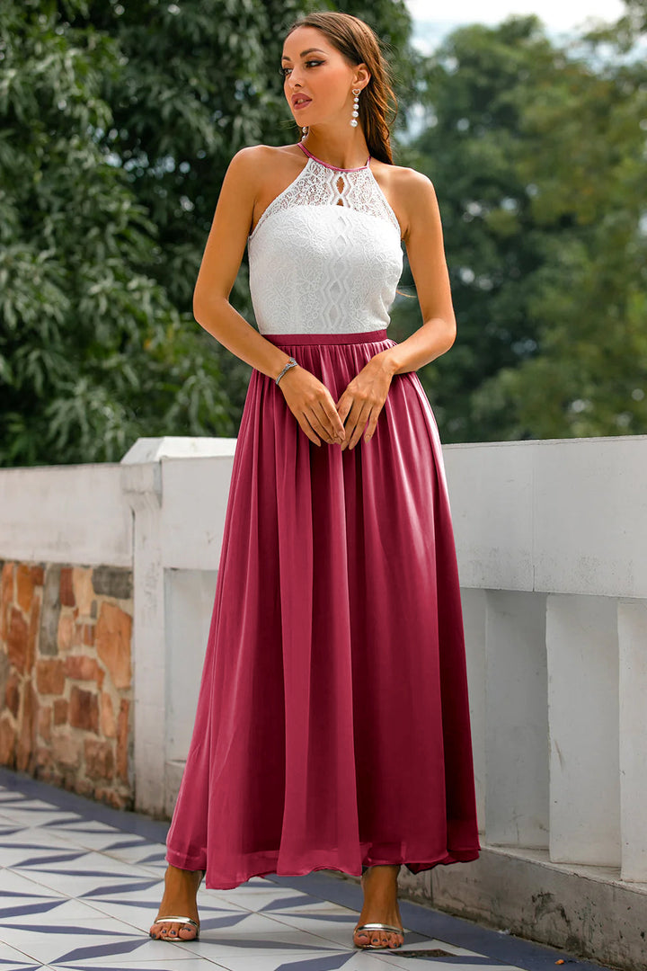 Damen Halter Maxi Kleid für Hochzeitsgäste