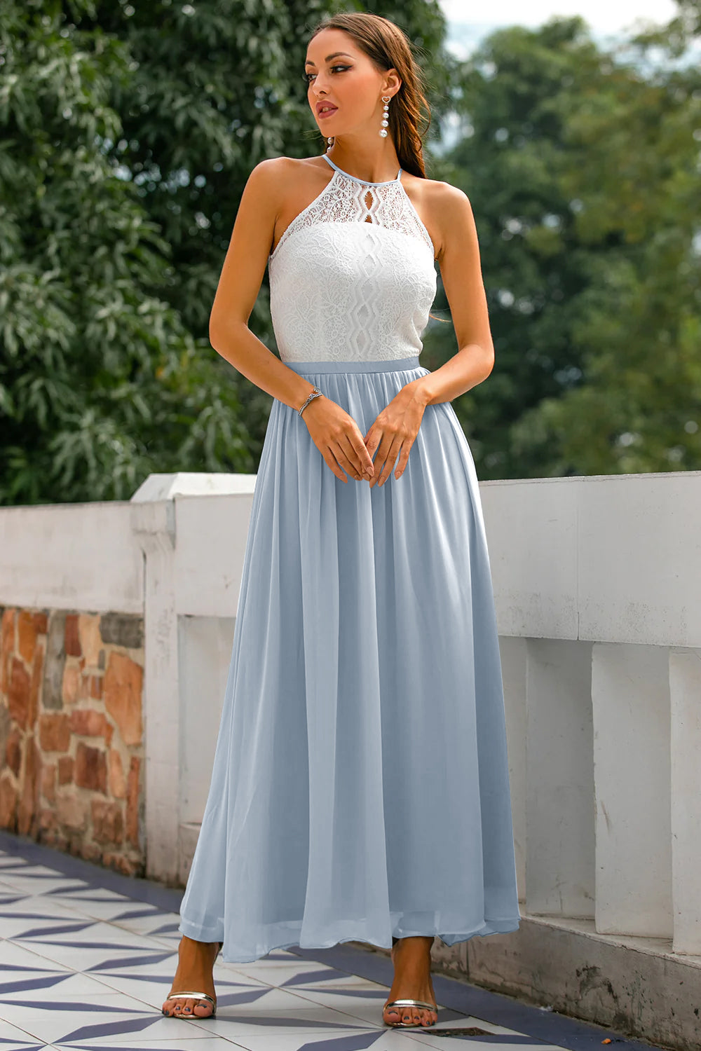 Damen Halter Maxi Kleid für Hochzeitsgäste