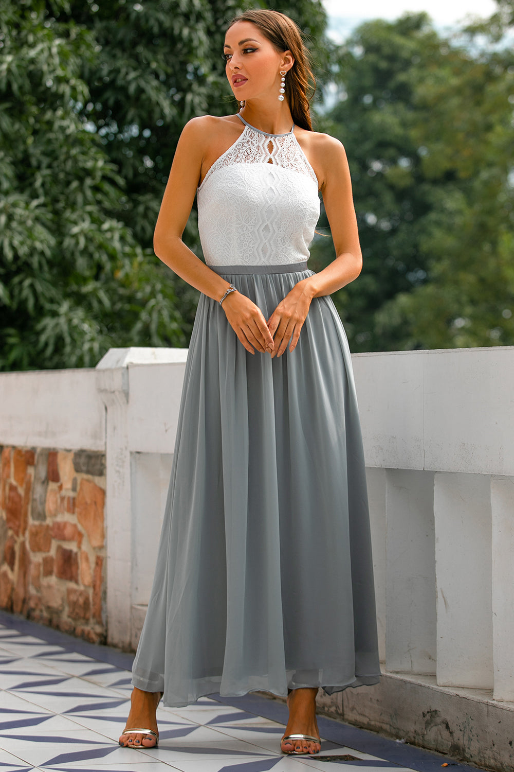 Damen Halter Maxi Kleid für Hochzeitsgäste
