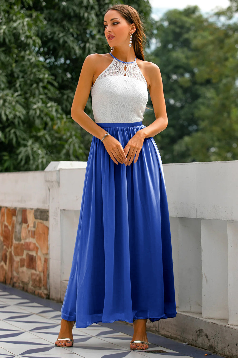 Damen Halter Maxi Kleid für Hochzeitsgäste
