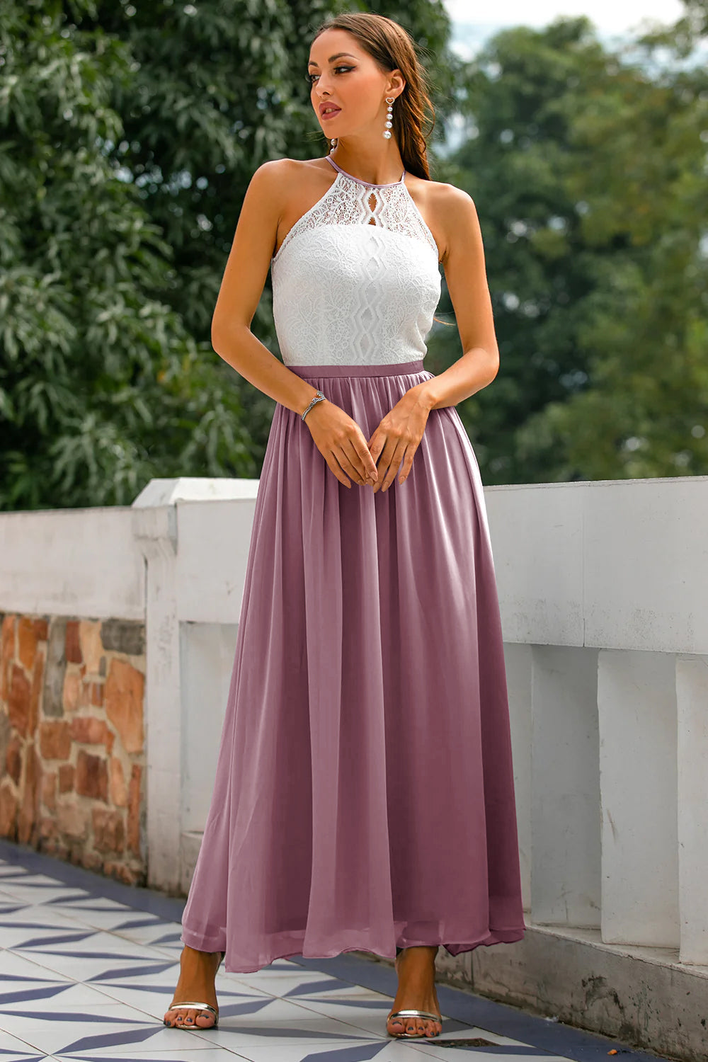 Damen Halter Maxi Kleid für Hochzeitsgäste