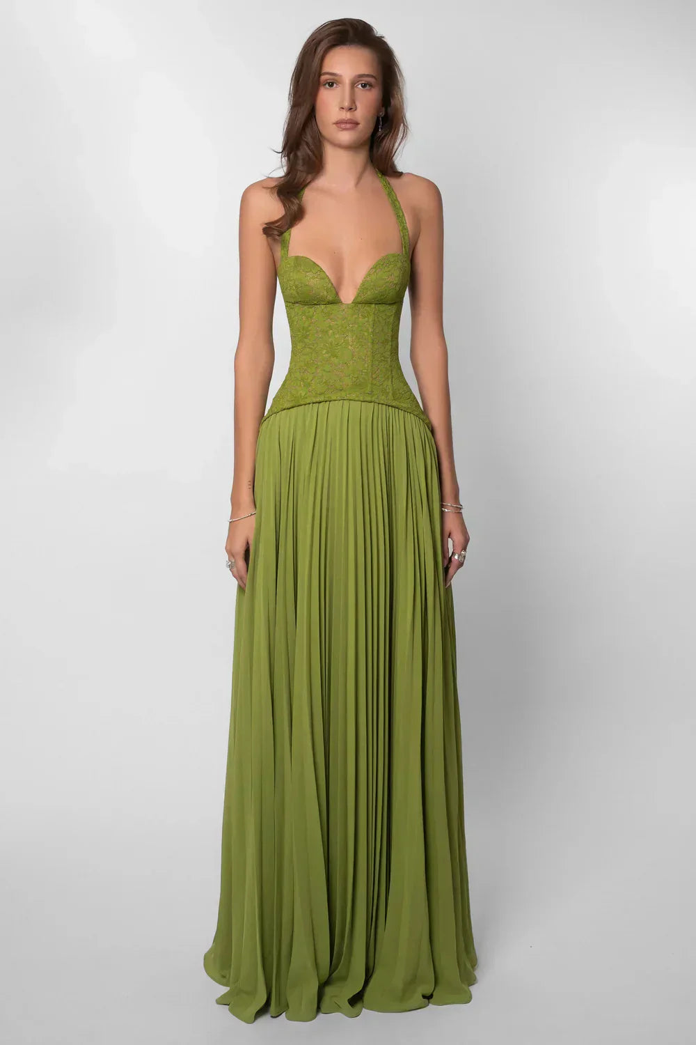 Damen Halter Plissiertes Maxi Hochzeitsgastkleid