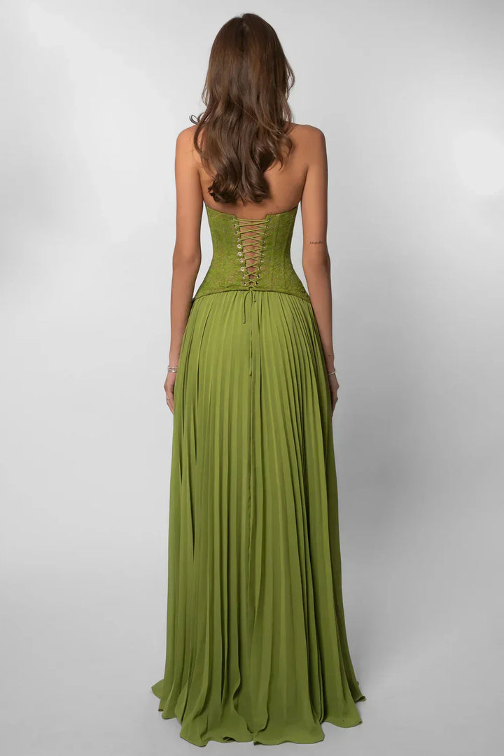 Damen Halter Plissiertes Maxi Hochzeitsgastkleid