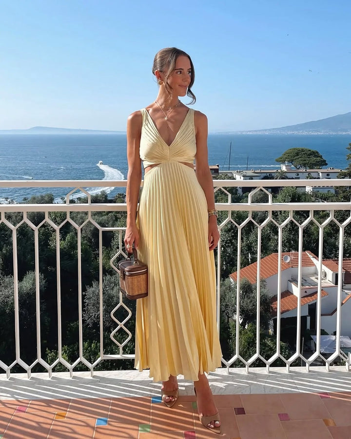 Damen Midikleid mit Falten und Ausschnitt in der Taille für Hochzeitsgäste
