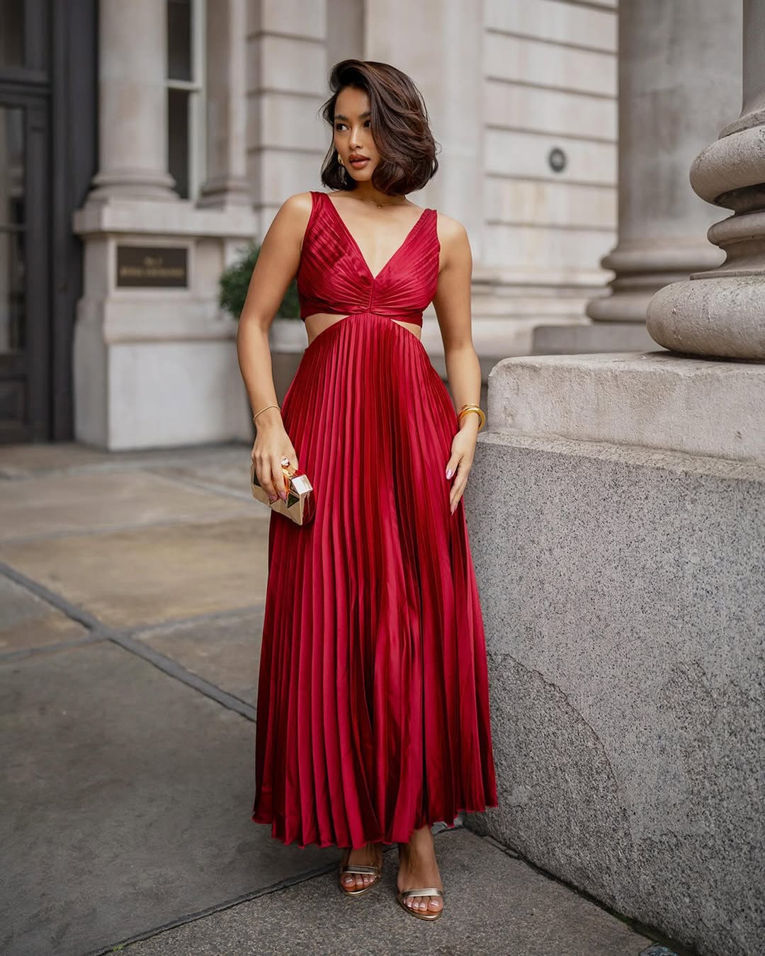 Damen Midikleid mit Falten und Ausschnitt in der Taille für Hochzeitsgäste