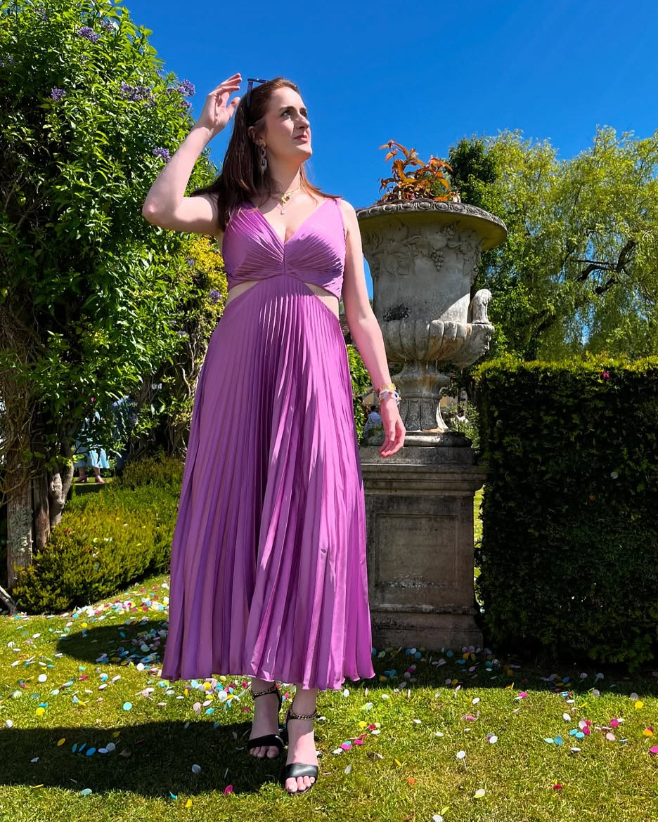 Damen Midikleid mit Falten und Ausschnitt in der Taille für Hochzeitsgäste