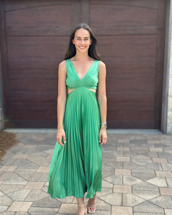 Damen Midikleid mit Falten und Ausschnitt in der Taille für Hochzeitsgäste