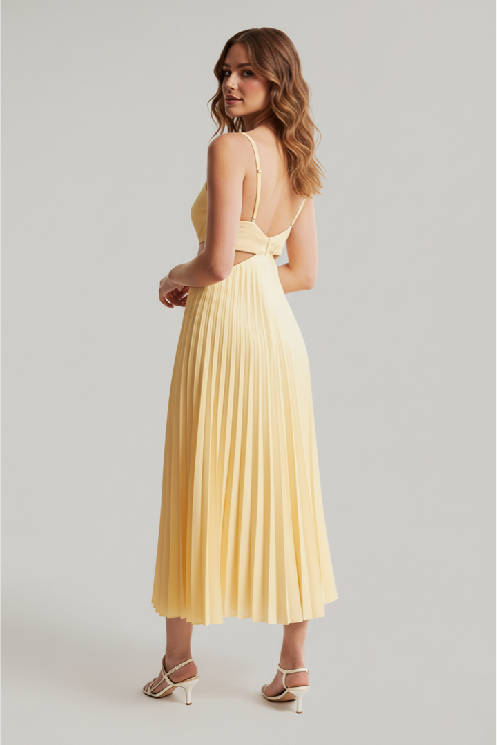 Damen Midikleid mit Falten und Ausschnitt in der Taille für Hochzeitsgäste
