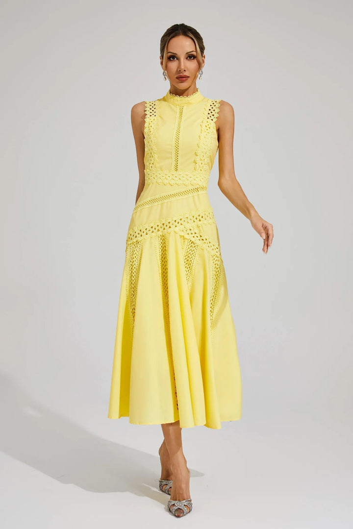 Damen Ärmelloses Spitzen Midi Hochzeitsgastkleid